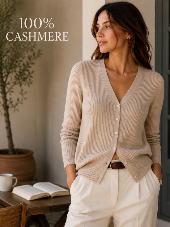 Banana Republic Sweaters - Banana Republic 100% Cashmere Ribbed Cardigan Sweater Beige Button Front Small